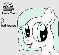 Size: 753x698 | Tagged: safe, artist:yorkyloves, imported from derpibooru, oc, oc:paramount, earth pony, pony, ask, ask juby, cutie mark, female, gray background, mare, mountain, open mouth, raised leg, signature, simple background, smiling, tumblr, underhoof