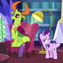 Size: 1080x1080 | Tagged: safe, imported from derpibooru, screencap, starlight glimmer, thorax, changedling, changeling, pony, unicorn, triple threat, cropped, female, king thorax, male, mare