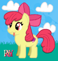 Size: 388x407 | Tagged: safe, artist:jazminakarainy, imported from derpibooru, apple bloom, pony, animated, cloud, cloudy, cutie mark, eye shimmer, female, stomping, tongue out