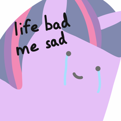 Size: 2048x2048 | Tagged: safe, artist:2merr, twilight sparkle, pony, unicorn, :), blob ponies, crying, dot eyes, drawn on phone, drawthread, female, horn, ponified, reaction image, sad, simple background, smiley face, smiling, solo, stylistic suck, text, unicorn twilight, white background