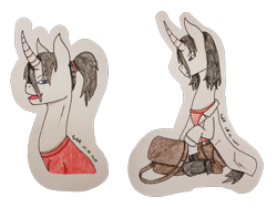 Size: 3496x2622 | Tagged: safe, artist:agdapl, imported from derpibooru, pony, unicorn, bag, bust, clothes, duo, high res, horn, nurse, ponified, signature, simple background, sitting, team fortress 2, traditional art, transparent background