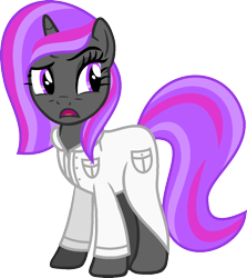 Size: 1051x1178 | Tagged: safe, artist:kingbases, artist:pegasski, imported from derpibooru, oc, oc only, oc:dala, pony, unicorn, base used, clothes, d:, eyelashes, female, horn, lab coat, looking back, mare, open mouth, simple background, solo, transparent background, unicorn oc