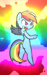 Size: 738x1167 | Tagged: safe, artist:afkregen, imported from derpibooru, rainbow dash, anthro, pegasus, pony, semi-anthro, unguligrade anthro, ass, bipedal, butt, digital art, female, open mouth, plot, rainbutt dash, solo, spread wings, tail, thighs, wings