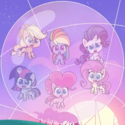 Size: 1192x1195 | Tagged: safe, imported from derpibooru, screencap, applejack, fluttershy, pinkie pie, rainbow dash, rarity, twilight sparkle, alicorn, earth pony, pegasus, pony, unicorn, my little pony: pony life, spoiler:pony life s02e08, bubble, bubble trouble, cropped, female, g4.5, in the bubble, mane six, mare, pony life, twilight sparkle (alicorn)