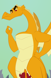 Size: 538x825 | Tagged: safe, artist:queencold, imported from derpibooru, garble, oc, oc:caldera, dragon, dragoness, duo, fanfic in the description, female, male, mother and child, mother and son, story included, teenaged dragon