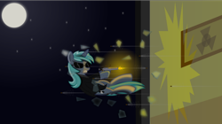Size: 1024x574 | Tagged: safe, artist:hhnuhn, imported from derpibooru, oc, oc only, pony, unicorn, gun, moon, night, solo, the matrix, weapon