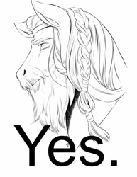 Size: 695x900 | Tagged: artist needed, source needed, useless source url, safe, imported from derpibooru, rockhoof, earth pony, pony, beard, braid, chad yes, facial hair, gigachad, hoers, lidded eyes, lineart, male, meme, nordic gamer, ponified meme, realistic, solo, stallion, yes