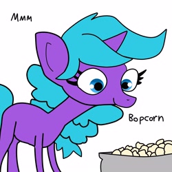 Size: 3000x3000 | Tagged: safe, artist:tjpones, imported from derpibooru, oc, oc only, pony, unicorn, commission, female, food, high res, mare, popcorn, simple background, solo, white background