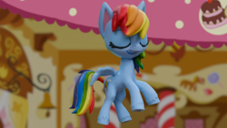 Size: 1920x1080 | Tagged: safe, imported from derpibooru, screencap, rainbow dash, pony, cake off, my little pony: pony life, my little pony: stop motion short, eyes closed, g4.5, pony life, smiling, solo, stop motion