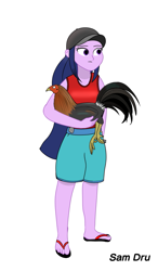 Size: 583x1000 | Tagged: safe, artist:samueldavillo, imported from derpibooru, twilight sparkle, bird, chicken, human, equestria girls, cap, cock fight, female, filipino, flip-flops, hat, male, rooster, simple background, white background