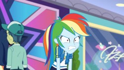 Size: 3410x1920 | Tagged: safe, imported from derpibooru, screencap, rainbow dash, equestria girls, equestria girls series, holidays unwrapped, spoiler:eqg series (season 2), angry, angry face, clothes, cutie mark, cutie mark on clothes, dashing through the mall, faic, female, female focus, furious, geode of super speed, grrrr, high res, hoodie, jewelry, magical geodes, male, necklace, rage, rage face, ragebow dash, rainbow dash is best facemaker, solo focus