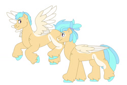 Size: 1280x854 | Tagged: safe, artist:itstechtock, imported from derpibooru, oc, oc only, oc:jellyfish, oc:sea breeze, hybrid, pegasus, pony, interspecies offspring, male, offspring, parent:scootaloo, parent:terramar, parents:terraloo, simple background, stallion, white background