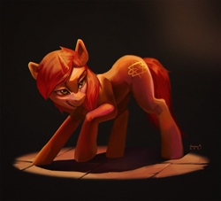 Size: 2198x2000 | Tagged: safe, artist:annna markarova, imported from derpibooru, oc, oc only, oc:rayven, pony, unicorn, caption, cute, cute mark, high res, horn, image macro, oh my, sly, solo, text, unicorn oc