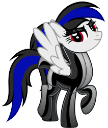 Size: 4441x5237 | Tagged: safe, artist:severity-gray, imported from derpibooru, oc, oc only, oc:labys, pegasus, pony, clothes, eyeshadow, female, gloves, latex, latex gloves, latex socks, latex suit, looking at you, makeup, mare, ponytail, simple background, socks, solo, suit, tail wrap, transparent background, walking
