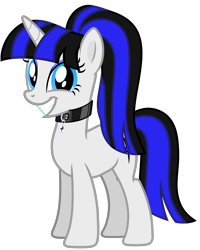 Size: 3070x3835 | Tagged: safe, artist:severity-gray, imported from derpibooru, oc, oc:coldlight bluestar, pony, unicorn, alternate hairstyle, collar, cutie mark, cutie mark accessory, cutie mark collar, female, grin, high res, looking at you, mare, ponytail, simple background, smiley face, smiling, smiling at you, transparent background, wide smile