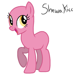 Size: 768x768 | Tagged: safe, artist:shewakiss, imported from derpibooru, earth pony, pony, bald, base, female, mare, open mouth, raised hoof, raised leg, signature, simple background, smiling, transparent background, underhoof