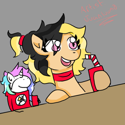 Size: 2173x2173 | Tagged: safe, artist:juanluuis8, imported from derpibooru, oc, oc only, oc:capitali-chanin, pony, anti-communism, background, clothes, collar, desk, florkofcows, high res, jacket, smiling, soda