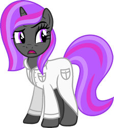 Size: 1051x1178 | Tagged: safe, artist:pegasski, imported from derpibooru, oc, oc only, pony, unicorn, base used, clothes, d:, eyelashes, female, horn, lab coat, looking back, mare, open mouth, simple background, solo, transparent background, unicorn oc