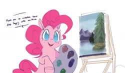Size: 1280x749 | Tagged: safe, artist:hattsy, imported from ponybooru, pinkie pie, earth pony, pony, bob ross, cute, diapinkes, female, mare, no pony, paint, painting, simple background, solo, white background