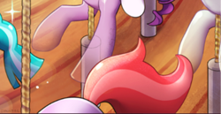 Size: 492x253 | Tagged: safe, artist:dawnfire, edit, edited edit, imported from ponybooru, rarity, twilight sparkle, alicorn, pegasus, pony, unicorn, fanfic:the enchanted carousel, carousel, cover art, cropped, fanfic art, female, jewelry, mare, necklace, offscreen character, twilight sparkle (alicorn), unnamed character, unnamed pony