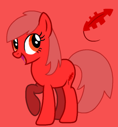 Size: 761x825 | Tagged: safe, artist:diamondbellefan25, artist:shewakiss, imported from derpibooru, oc, oc:red feather, earth pony, pony, base used, cutie mark, feather, female, mare, open mouth, raised hoof, raised leg, red background, simple background, underhoof