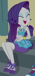 Size: 246x531 | Tagged: safe, edit, edited screencap, imported from derpibooru, screencap, rarity, equestria girls, equestria girls series, happily ever after party, cropped, cute, eyes closed, eyeshadow, geode of shielding, laughing, legs, magical geodes, makeup, open mouth, raribetes, rarity peplum dress, sitting