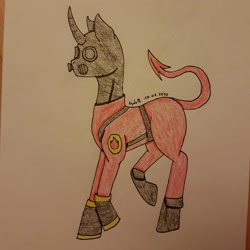 Size: 2896x2896 | Tagged: safe, artist:agdapl, imported from derpibooru, pony, unicorn, boots, gas mask, high res, horn, male, mask, ponified, pyro, raised hoof, shoes, signature, solo, stallion, team fortress 2, traditional art