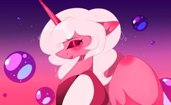 Size: 1080x667 | Tagged: safe, artist:tessa_key_, imported from derpibooru, alicorn, pony, abstract background, alicornified, blushing, bust, eyelashes, eyes closed, makeup, pink diamond (steven universe), ponified, race swap, solo, steven universe