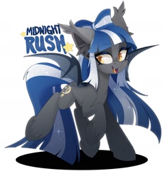 Size: 1730x1818 | Tagged: safe, artist:zombie, imported from derpibooru, oc, oc only, oc:midnight rush, bat pony, pony, bat pony oc, bat wings, fangs, open mouth, sparkles, unshorn fetlocks, wings