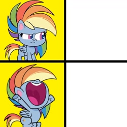 Size: 1300x1300 | Tagged: safe, imported from derpibooru, rainbow dash, pony, my little pony: pony life, the best of the worst, spoiler:pony life s01e02, female, g4.5, hooves in air, hotline bling, mare, meme, meme template, nose in the air, pony life, rainbow dash is not amused, template, unamused