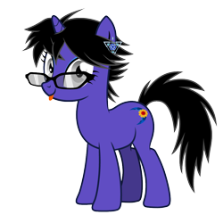 Size: 1000x1000 | Tagged: safe, artist:lyonic, imported from derpibooru, oc, oc only, oc:celestial umbra, pony, unicorn, bayonetta 2, female, glasses, horn, simple background, tongue out, transparent background, unicorn oc, vector