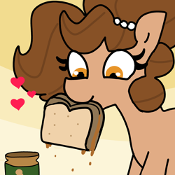 Size: 3000x3000 | Tagged: safe, artist:tjpones, imported from derpibooru, oc, oc only, oc:brownie bun, pony, female, floating heart, food, heart, high res, mare, mouth hold, peanut butter, sandwich, solo