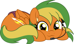 Size: 5000x2971 | Tagged: safe, artist:jhayarr23, imported from derpibooru, oc, oc only, oc:naviga, pegasus, pony, 911, :3, dispatcher, headset, headset mic, looking at you, lying down, ponyloaf, prone, simple background, solo, transparent background