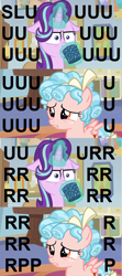 Size: 640x1436 | Tagged: safe, edit, edited screencap, imported from derpibooru, screencap, cozy glow, starlight glimmer, marks for effort, :i, chocolate, comic, drink, drinking, empathy cocoa, food, hot chocolate, i mean i see, onomatopoeia, screencap comic, slurp