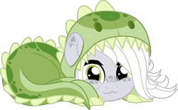 Size: 5000x3108 | Tagged: safe, artist:jhayarr23, imported from derpibooru, oc, oc only, oc:fossil fluster, earth pony, pony, :3, animal costume, animal onesie, clothes, commission, costume, dinosaur costume, kigurumi, onesie, simple background, transparent background, ych result