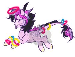 Size: 1300x1000 | Tagged: safe, artist:lavvythejackalope, imported from derpibooru, oc, oc only, pony, unicorn, :p, eyes closed, female, glowstick, horn, leonine tail, mare, simple background, tongue out, unicorn oc, white background