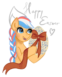 Size: 835x1041 | Tagged: safe, imported from derpibooru, oc, oc only, oc:ember, oc:ember (hwcon), pony, easter, egg, hearth's warming con, holiday, mascot, solo