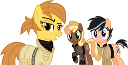 Size: 1539x783 | Tagged: safe, alternate version, artist:kingbases, artist:pegasski, imported from derpibooru, oc, oc only, oc:anna autumn, earth pony, pony, fallout equestria, background removed, base used, clothes, earth pony oc, enclave, eyelashes, female, mare, simple background, smiling, smirk, transparent background