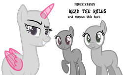 Size: 1280x776 | Tagged: safe, artist:kingbases, imported from derpibooru, oc, oc only, alicorn, earth pony, pony, alicorn oc, bald, base, earth pony oc, eyelashes, female, horn, mare, raised hoof, simple background, smiling, smirk, transparent background, wings