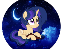 Size: 2148x1692 | Tagged: safe, artist:starshine-sentryyt, imported from derpibooru, oc, oc only, alicorn, pony, book, female, lying down, mare, moon, prone, solo