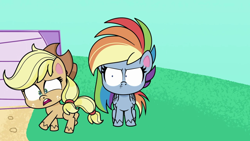 Size: 1920x1080 | Tagged: safe, imported from derpibooru, screencap, applejack, rainbow dash, pony, my little pony: pony life, the best of the worst, spoiler:pony life s01e02, female, g4.5, mare, pony life