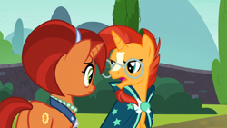 Size: 1920x1080 | Tagged: safe, imported from derpibooru, screencap, stellar flare, sunburst, pony, unicorn, the parent map, female, glasses, male, mare, mother and child, mother and son, stallion, sunburst's glasses