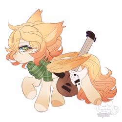 Size: 1920x1920 | Tagged: safe, artist:honkingmother, imported from derpibooru, oc, oc only, pegasus, pony, clothes, guitar, looking at you, musical instrument, scarf, sketch, solo