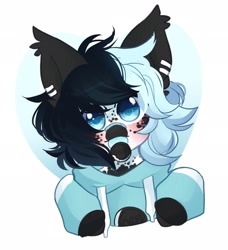 Size: 1870x2048 | Tagged: safe, artist:honkingmother, imported from derpibooru, bat pony, pony, bandaid, bandaid on nose, blushing, clothes, cookie, food, hoodie, looking at you, oreo, solo, tongue out