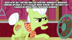 Size: 600x337 | Tagged: safe, edit, edited screencap, imported from derpibooru, screencap, granny smith, where the apple lies, caption, image macro, meme, mouthpiece, text