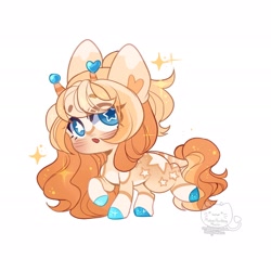 Size: 1920x1920 | Tagged: safe, artist:honkingmother, imported from derpibooru, oc, oc only, pony, blushing, chibi, horns, leonine tail, looking at you, open mouth, solo, sparkles, starry eyes, wingding eyes