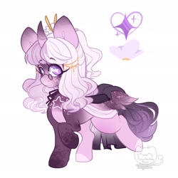 Size: 1920x1920 | Tagged: safe, artist:honkingmother, imported from derpibooru, oc, oc only, alicorn, pony, butt wings, curved horn, glasses, horn, looking at you, solo, wings