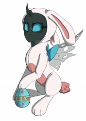Size: 2480x3508 | Tagged: safe, artist:ardilya, imported from derpibooru, oc, oc only, oc:tarsi, changeling, animal costume, bunny costume, clothes, commission, costume, digital art, high res, simple background, solo, ych result, your character here