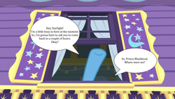 Size: 1280x720 | Tagged: safe, edit, edited screencap, imported from derpibooru, screencap, prince blueblood, trixie, a horse shoe-in, bluetrix, female, hooves, implied prince blueblood, implied starlight glimmer, male, shipping, speech bubble, straight, trixie's wagon