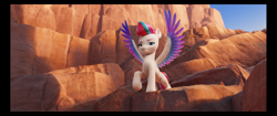 Size: 4430x1856 | Tagged: safe, imported from derpibooru, screencap, zipp storm, pegasus, pony, spoiler:my little pony: a new generation, 3d, female, g5, mare, my little pony: a new generation, official, pony history, raised hoof, solo, spread wings, wings